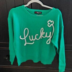 Women's Lucky Graphic Pullover Sweater - Green Size XS